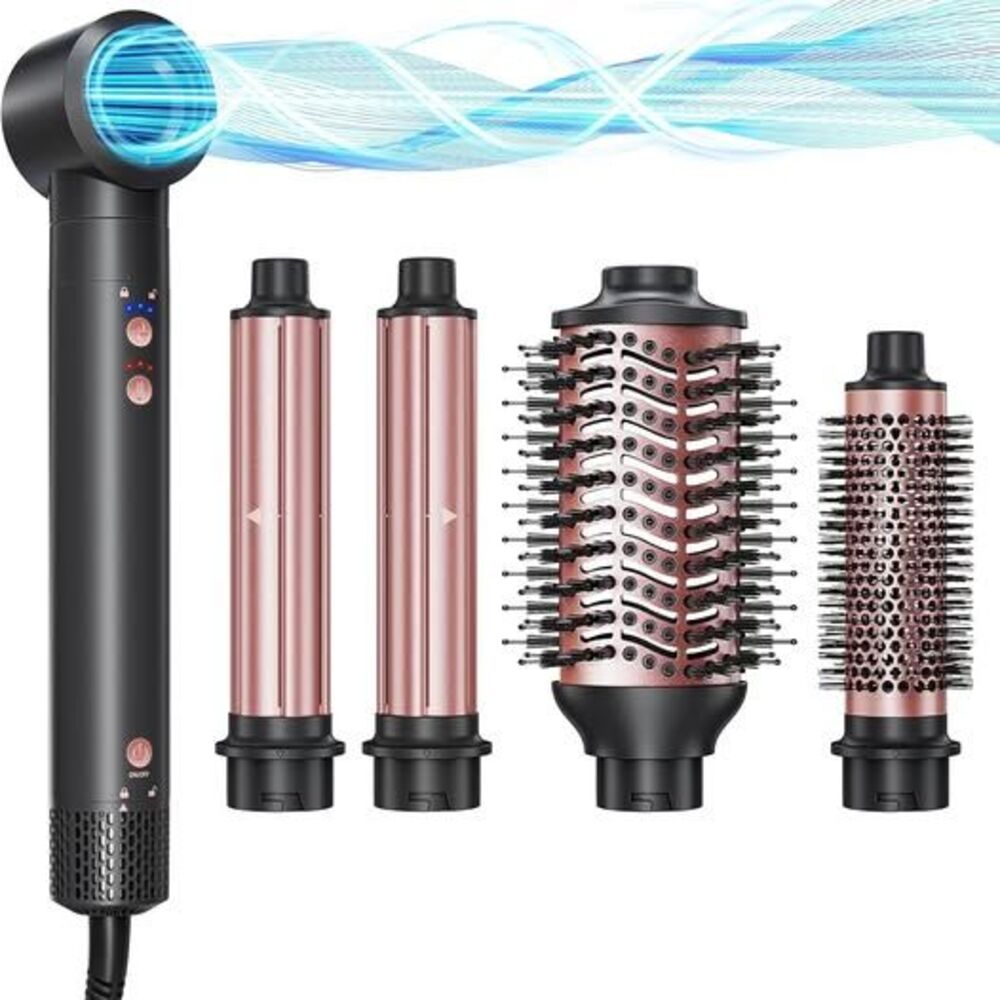 NEW 5in1 Black Rose Gold Hair Styling Tools- Dryer, Curlers, Brushes & mORE